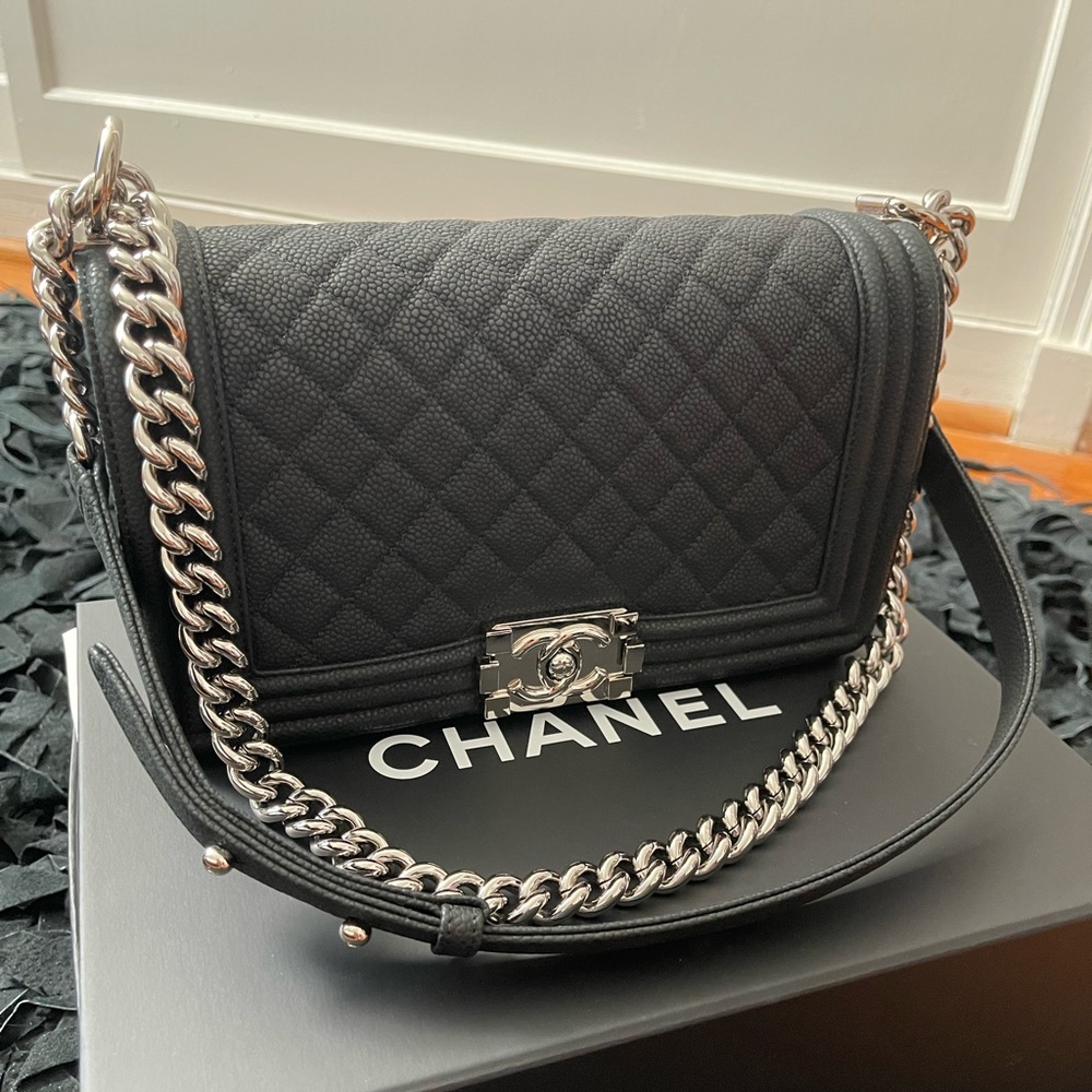 Chanel Boy black old medium bag with silver hw